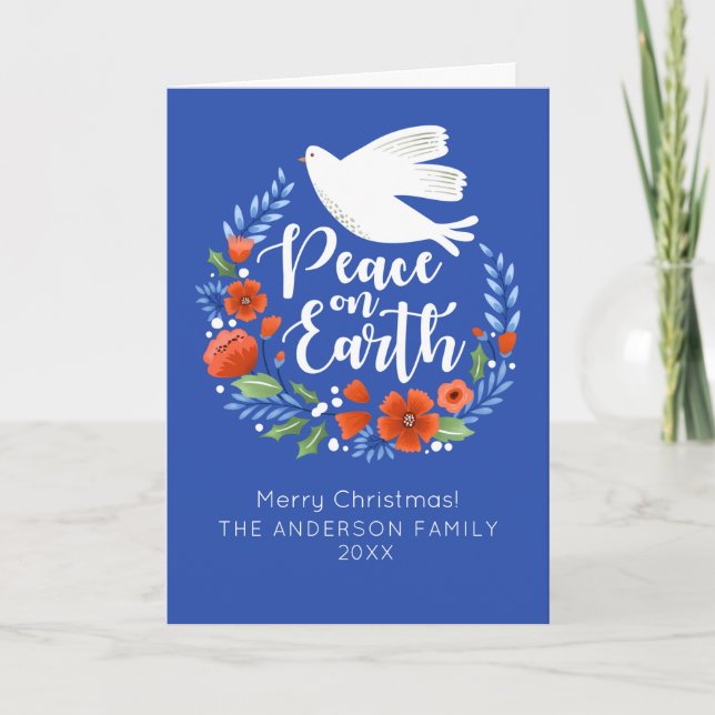 Cartão De Festividades Coroa Floral de Natal Alegre Fofo Foto (Frente)