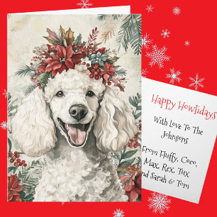 Cartão De Festividades Coroa Floral de Natal de Poodle Branco Personaliza