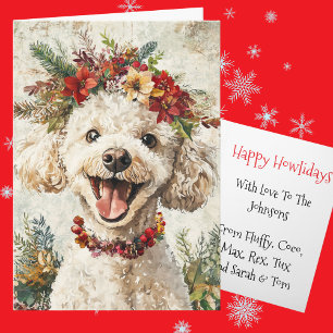 Cartão De Festividades Coroa Floral de Natal de Poodle Creme Personalizad