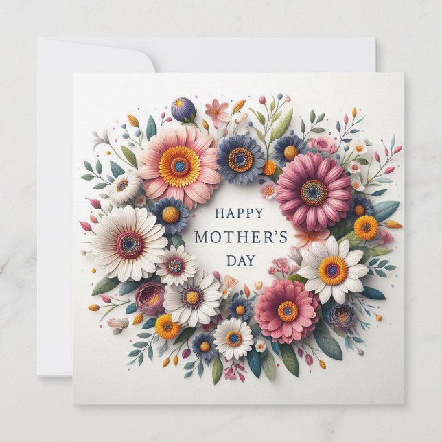 Cartão De Festividades Coroa Floral Dia das Mães (Frente)