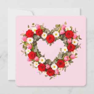 Cartão De Festividades Coroa Floral em Forma de Coração Rosas Margaridas