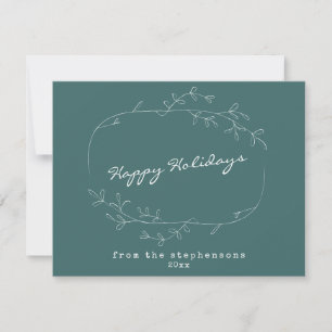 Cartão De Festividades Coroa Floral Moderna Minimalista Verde Personaliza