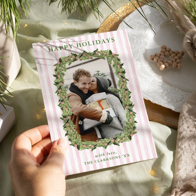 Cartão De Festividades Coroa Grandmillennial Rosa e Verde (Criador carregado)