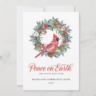 Cartão De Festividades Corporação de Cardinal Vermelho de Wreath de Natal