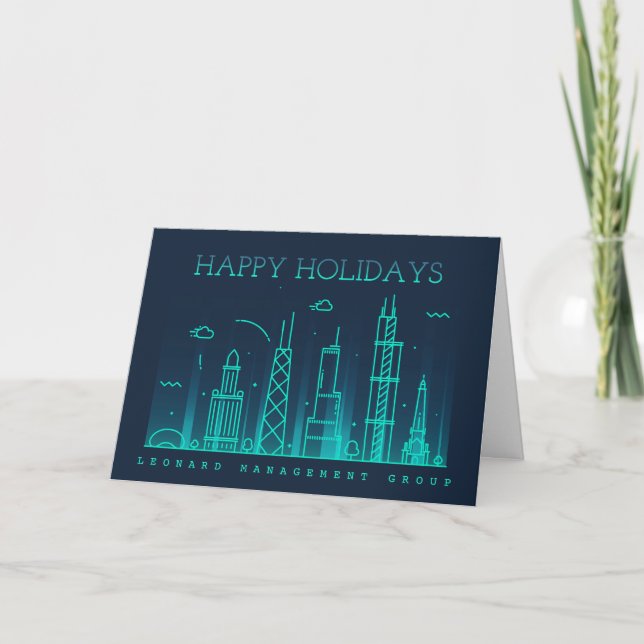 Cartão De Festividades Corporate Style Chicago Skyline Holiday Card (Frente)