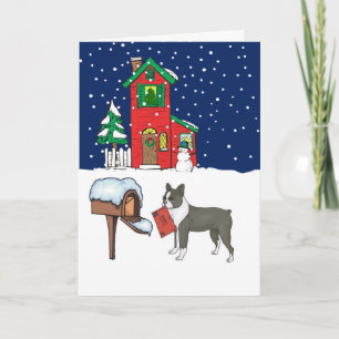 Cartão De Festividades Correio de Natal de Boston Terrier