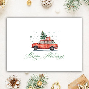 Cartão De Festividades Corretor Personalizado Aquarela Carro com Árvore