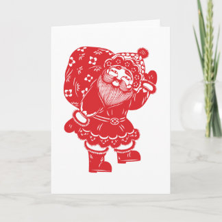 Cartão De Festividades Cortando papel de Papais noeis chineses