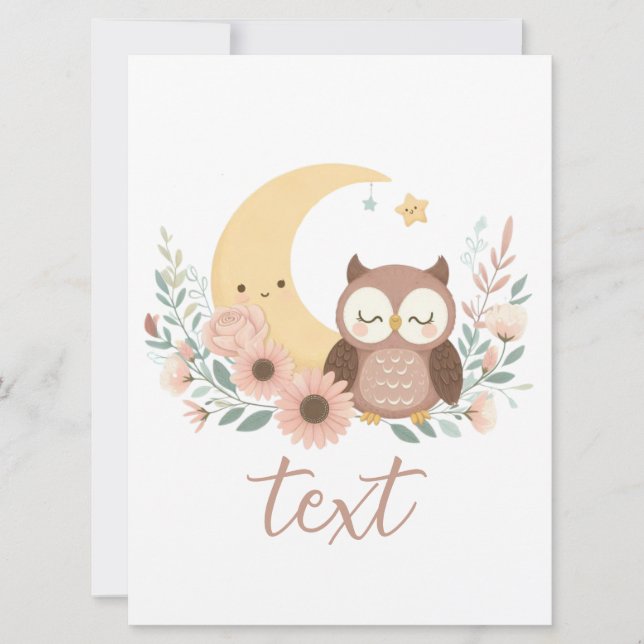 Cartão De Festividades Coruja-bebê bonita com lua (Frente)