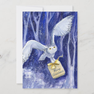 Cartão De Festividades Coruja caprichosa Natal azul-violeta aquarela