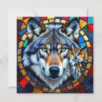 Coruja e Lobo em Estilo Mosaico | Em Branco