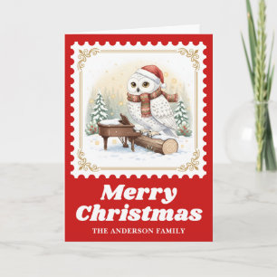 Cartão De Festividades Coruja Piano Retro Cartaz Carimbo Música de Natal