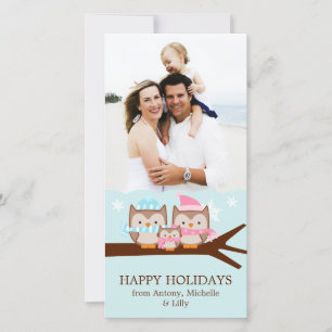 Cartão De Festividades Corujas de Inverno Família