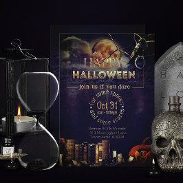 Cartão De Festividades Corvo Gótico Assustador na Lua Cheia Halloween Adu