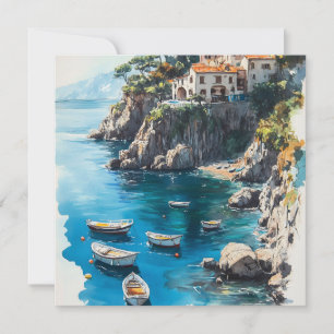 Cartão De Festividades Costa Amalfitana Sonhadora: Design de Pintura aqua