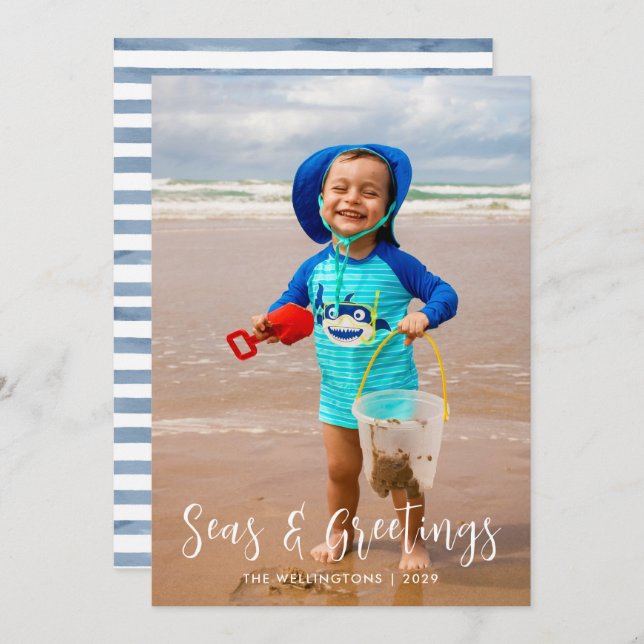 Cartão De Festividades Costeiras e Saudações|White Photo Flat (Frente/Verso)