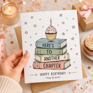 Cartão De Festividades Cota de Aniversário de Leitor de Livros Aquarela