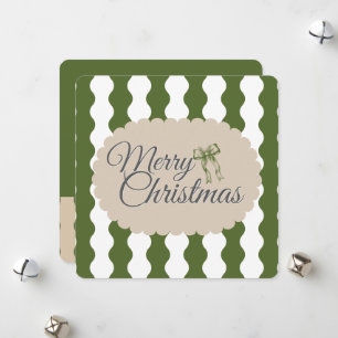 Cartão De Festividades Cottagecore Listras Verdes Foto Natal Personalizad