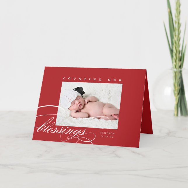 Cartão De Festividades Counting Our Blessings Holiday Birth Announcement (Frente)