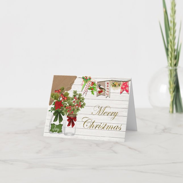 Cartão De Festividades Country Rustic Mason Jar Christmas Card (Frente)