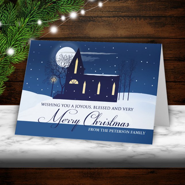 Cartão De Festividades Country Winter Church Merry Christmas Card (Criador carregado)