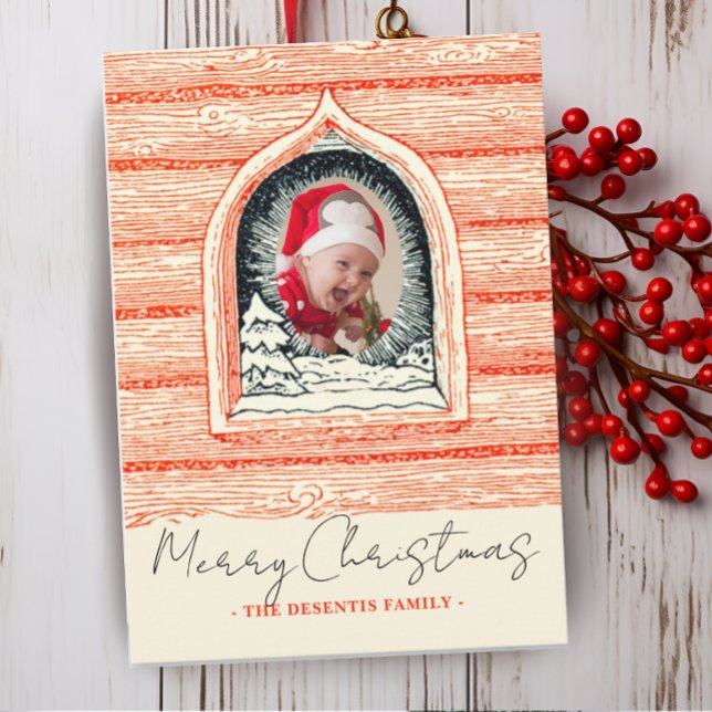 Cartão De Festividades Country Winter Log Cabin Christmas Photo (Criador carregado)