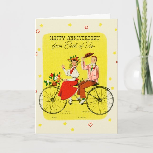 Cartão De Festividades Couple Riding Tandem Happy Anniversary (Frente)