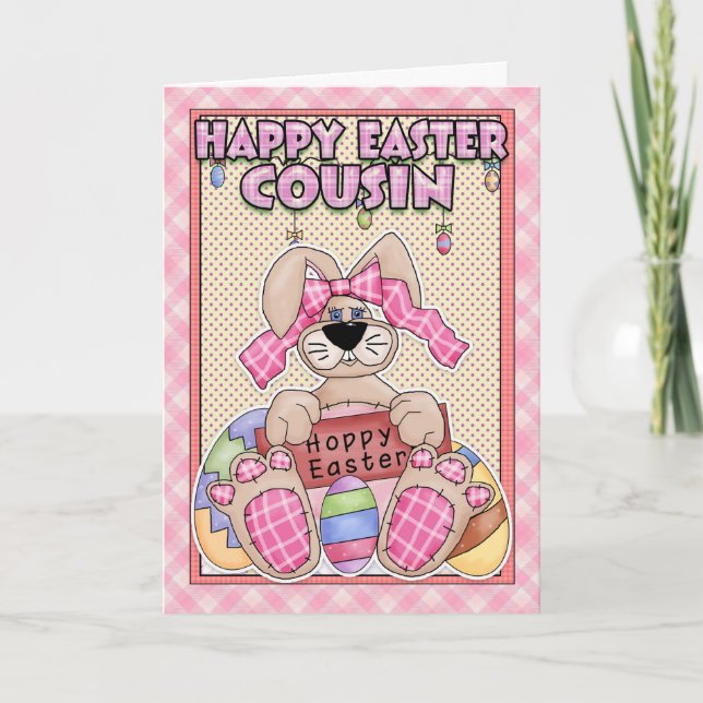 Cartão De Festividades Cousin Easter Card - Easter Bunny & Easter Eggs (Frente)