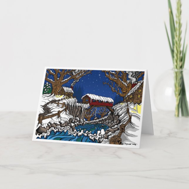 Cartão De Festividades Covered Bridge Christmas Greeting Card (Frente)