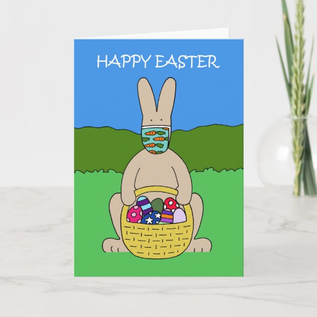 Cartão De Festividades Covid 19 Coelho da Páscoa em uma facemask (Frente)