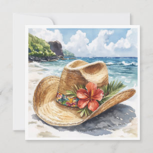 Cartão De Festividades Cowboy Cowgirl Hat Tropical Beach Vazio Havaiana