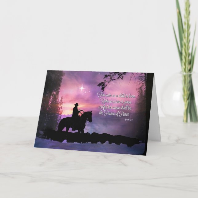 Cartão De Festividades Cowboy Religious Bible Quote Christmas Card (Frente)