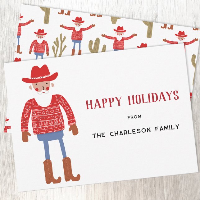 Cartão De Festividades Cowboy Santa Claus Christmas (Fun Cowboy Santa Claus Western Christmas Holiday card with custom text)