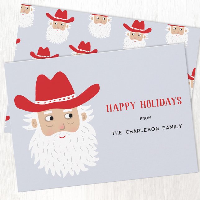 Cartão De Festividades Cowboy Santa Claus Christmas (Fun Cowboy Santa Claus Western Christmas custom text personalized Holiday card)