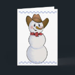 Cartão De Festividades Cowboy Snowman com Red Bandana<br><div class="desc">Brinquei com o meu Cowboy Snowman para criar esta nova edição com uma bandana vermelha, fronteira verificada e pássaro azul bonito</div>