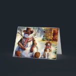 Cartão De Festividades Cowboy Snowman e Santo Bernard Christmas<br><div class="desc">Cowboy Snowman e o seu amigo,  um Bernard Santo,  sentados em frente a uma cabine equipada para as férias.</div>