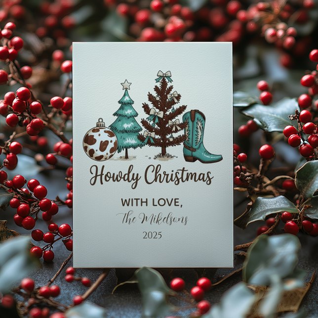 Cartão De Festividades Cowgirl Rustic Howdy Christmas (Criador carregado)