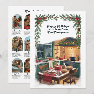 Cartão De Festividades Cozinha de Férias Família Natal Ano em Revisão