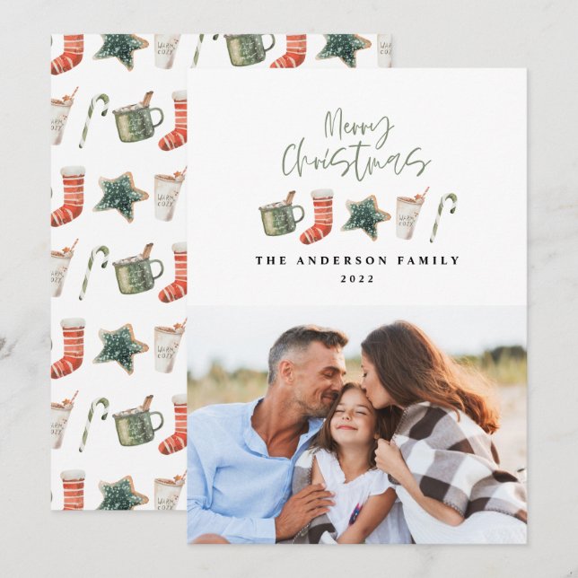 Cartão De Festividades Cozinha de Natal com Aquarela 1 canivete fotográfi (Frente/Verso)