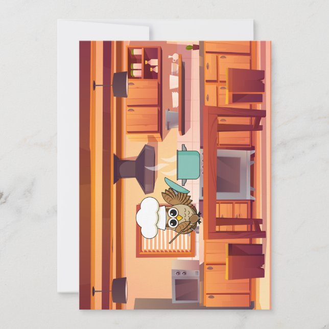 Cartão De Festividades Cozinhar de coruja de chef em cozinha (Frente)