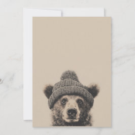 Cartão De Festividades Cozy Bear in Beanie - Cute Winter Animal 