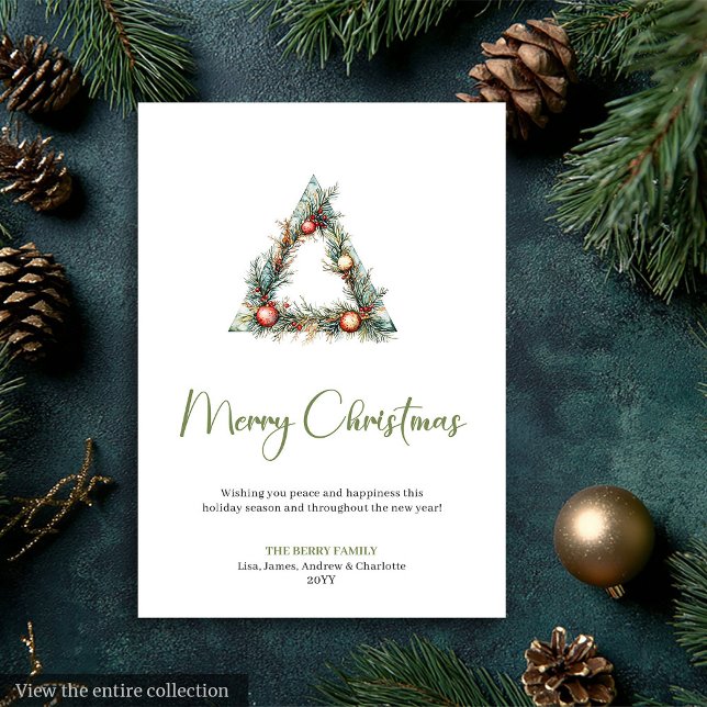 Cartão De Festividades Cozy Bohemian Pine Wreath Neutral Holiday Card (Cozy Bohemian Pine Wreath Neutral Holiday Card)
