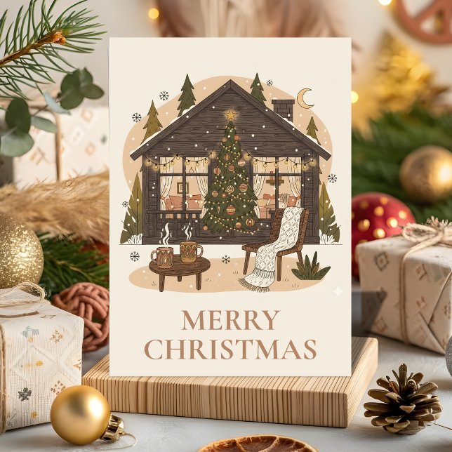 Cartão De Festividades Cozy Boho Cabin Christmas Greeting Card (Criador carregado)