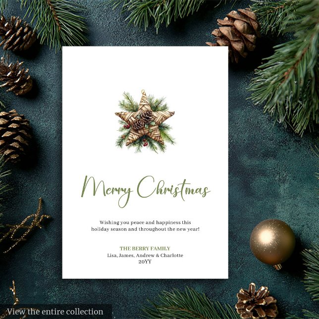 Cartão De Festividades Cozy Boho Earthy Pine Wreath Christmas Greeting (Cozy Boho Earthy Pine Wreath Christmas Greeting Holiday Card)
