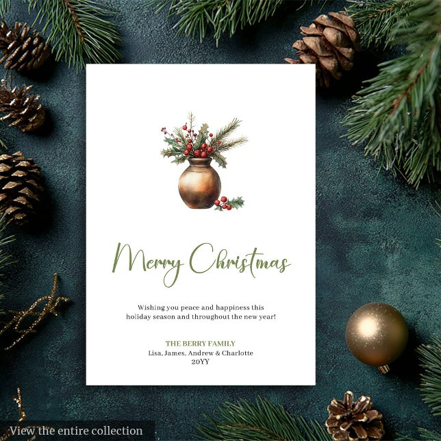 Cartão De Festividades Cozy Boho Pine Wreath Minimalist Christmas Card (Cozy Boho Pine Wreath Minimalist Christmas Card)