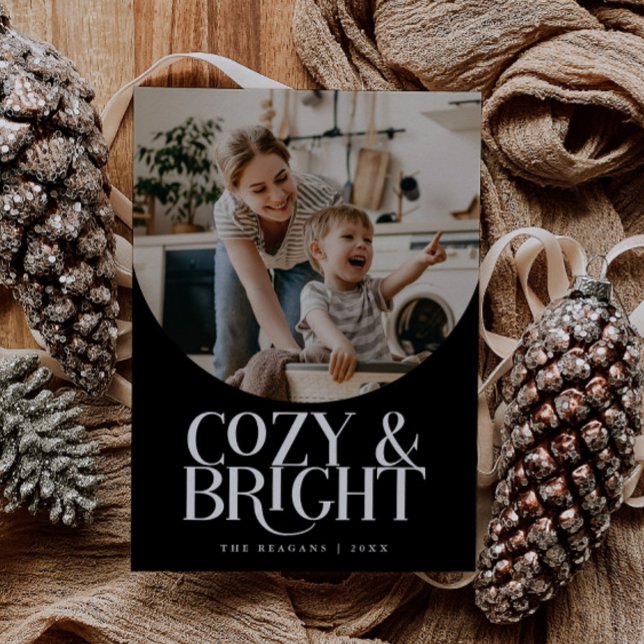 Cartão De Festividades Cozy Bright Elegant Photo Black Holiday Card (Criador carregado)