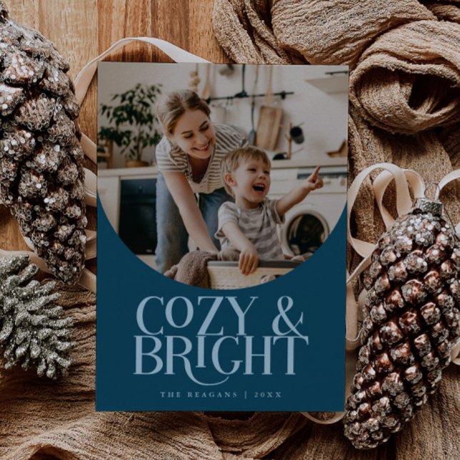 Cartão De Festividades Cozy Bright Elegant Photo Teal Holiday Card (Criador carregado)