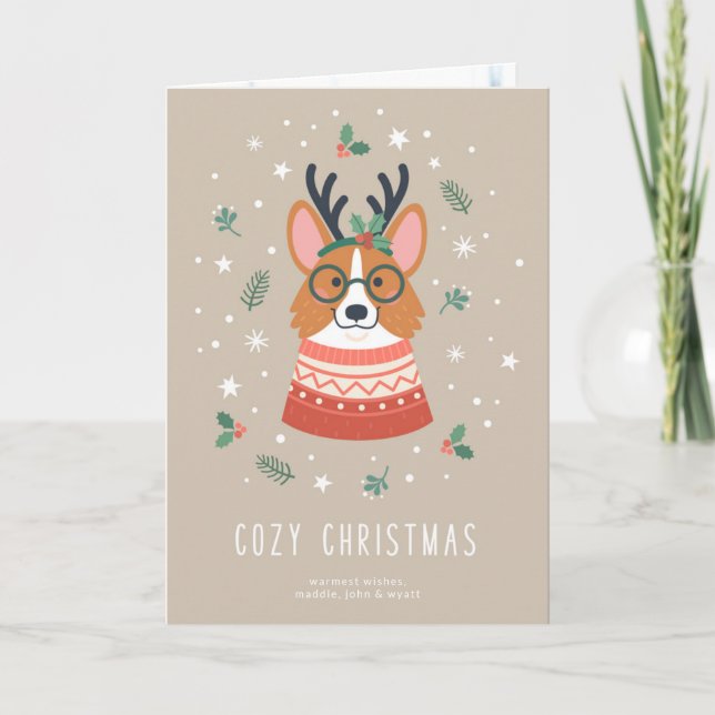 Cartão De Festividades Cozy Christmas Corgi (Frente)