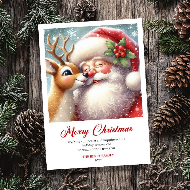 Cartão De Festividades Cozy Classic Santa And Rudolph Holiday Greeting  (Cozy Classic Santa And Rudolph Holiday Greeting Card)