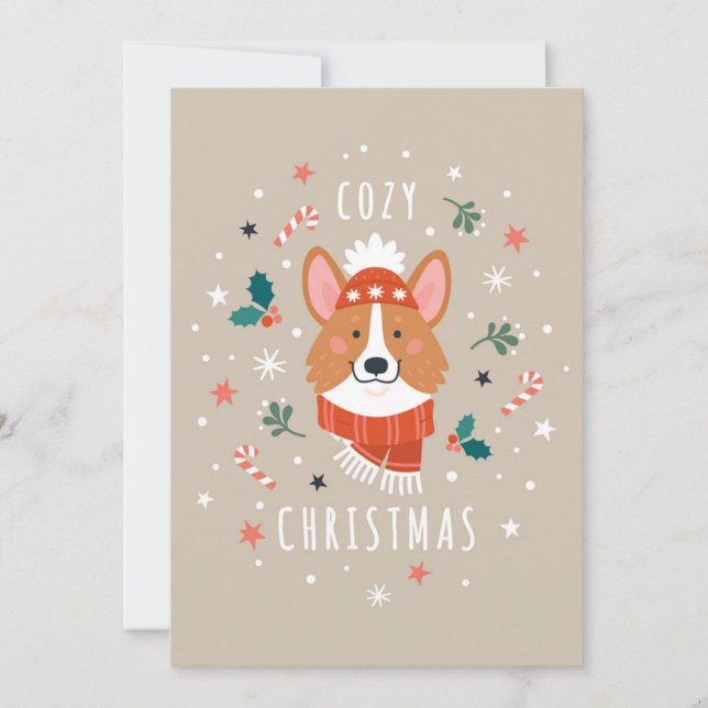 Cartão De Festividades Cozy Corgi - Caloroso Natal (Frente)